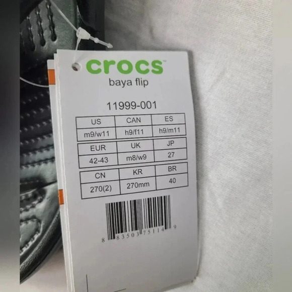 Crocs Baya Unisex Black Thong Flip Flops Beach Sandals Mens 9 Womens 11 New - Picture 4 of 4